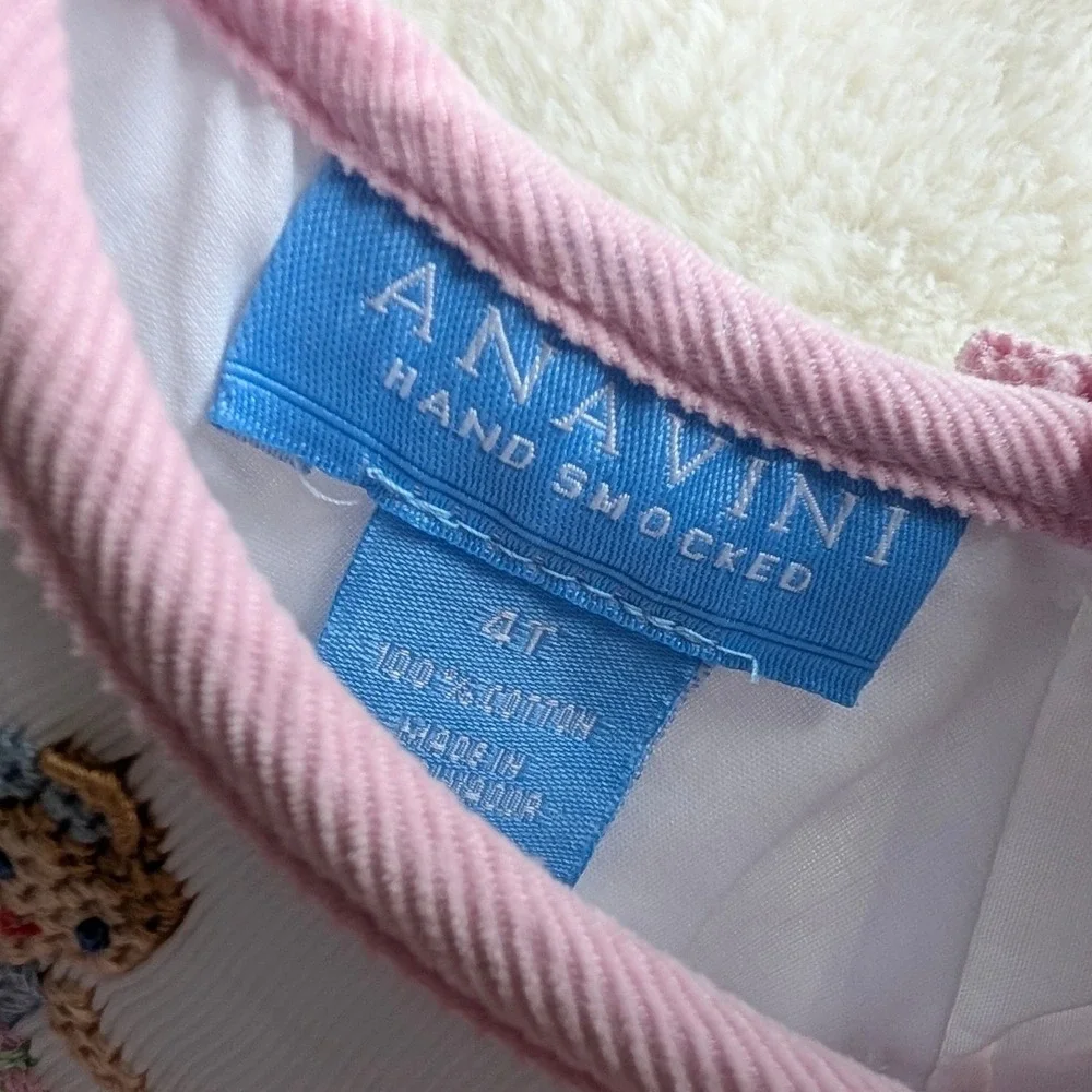Anavini Girls Pink Corduroy Hand Smocked Ballerina Bishop Dress 4T NEW!